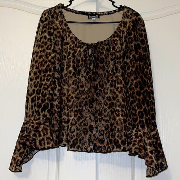 Leopard Print Bell Sleeve Lace Blouse - Picture 1 of 5